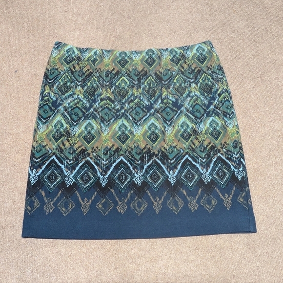 J. Jill (PL Petite Large) Pencil Skirt Geometric Print Blue Green Peacock NWT - Picture 1 of 8